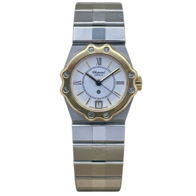Chopard St. Mortiz Small White Romans 18K Yellow Gold Bezel Ref 8024