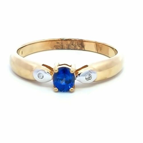 Blue Sapphire and Diamond Ring in 9K Yellow Gold