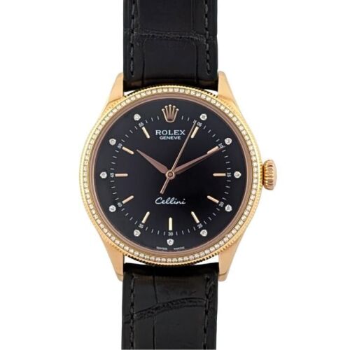 Rolex 50605RBR Cellini Time 18k Black Diamond Dial 39mm 2015