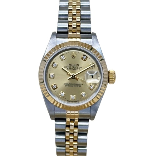 Rolex Lady-Datejust 26 18K Yellow Gold Champagne Big Diamond Ref 69173 1998