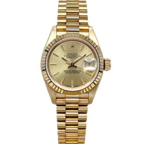 Rolex Lady-Datejust 26 Champagne 18K Yellow Gold President Ref 69178 1995