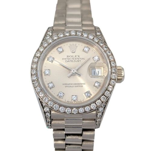 Rolex 69159G Lady-Datejust 18k White Gold Diamond 26mm 1986 Box & COA