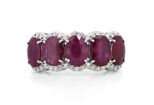 "WHOLESALER CLOSING DOWN MUST BE SOLD" 14K White Gold, Ruby and Diamond, Five Stone Halo Ring