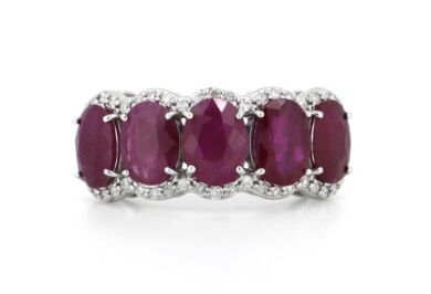 "WHOLESALER CLOSING DOWN MUST BE SOLD" 14K White Gold, Ruby and Diamond, Five Stone Halo Ring
