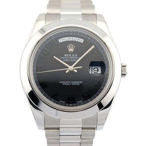 Rolex 218206 Day-Date II Platinum Black Out 41mm 2011 Box & Papers
