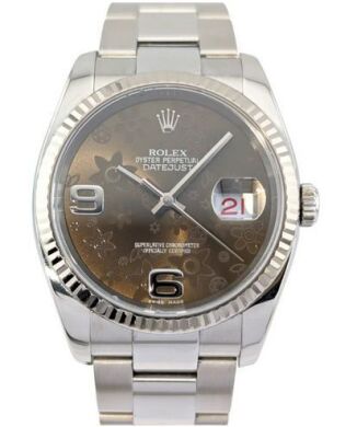 Rolex 116234 Datejust 36 Chocolate Floral Dial 36mm 2013 Box & Papers