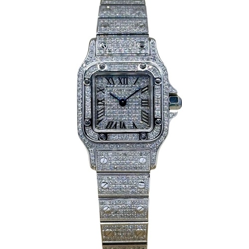 Cartier Santos Galb&eacute;e Small Custom Diamond Set Ref 1565