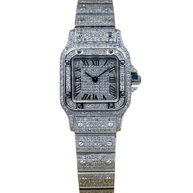 Cartier Santos Galb&eacute;e Small Custom Diamond Set Ref 1565