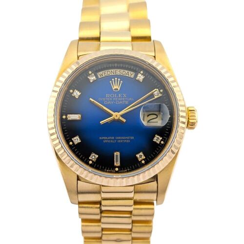 Rolex 18038 Day-Date 36 Blue Vignette Diamond Dial 36mm 1978 Box & COA
