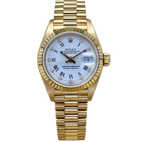 Rolex Lady-Datejust 26 White Diamond 18K Yellow Gold President Ref 69178