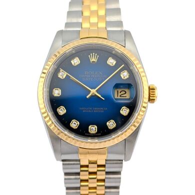 Rolex 16233G Datejust Vignette Blue Diamond Dial 36mm 1998 Pouch & RSC