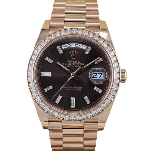 Rolex Day-Date 228345RBR Chocolate Baguette Dial Factory Diamonds