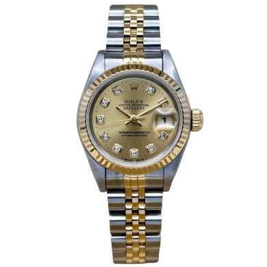 Rolex Lady-Datejust 26 18K Yellow Gold Champagne Big Diamond Ref 69173G