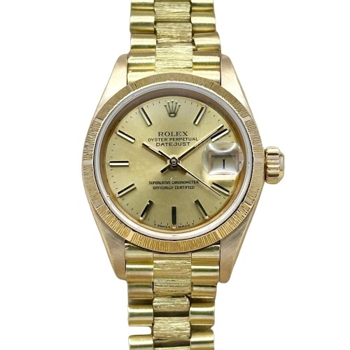 Rolex Lady-Datejust 26 Champagne Bark President 18K Yellow Gold Ref 69278