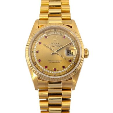 Rolex 18238 Day-Date 36 Ruby String Dial 36mm 1990 Box & COA E-Serial