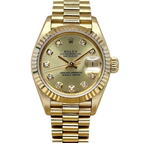 Rolex Lady-Datejust 26 Champagne Diamond 18K Yellow Gold President Ref 69178