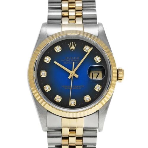 Rolex 16233G Datejust 36 Blue Vignette Diamond Dial 36mm Box & Papers