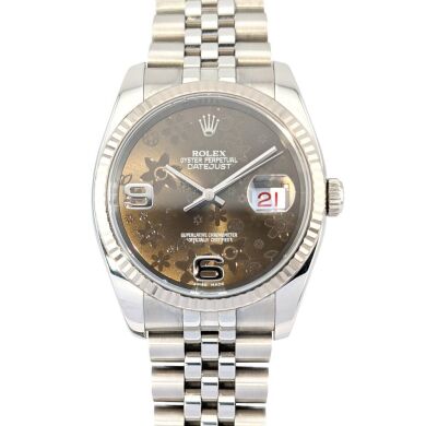 Rolex 116234 Datejust Chocolate Floral Dial on Jubilee 36mm 2013 Box & Papers