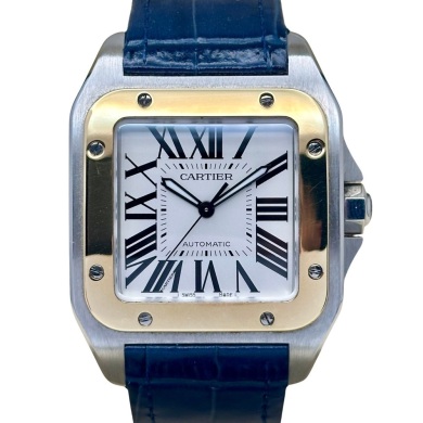 Cartier Santos 100 XL Automatic 18K Yellow Gold White Romans Ref 2656