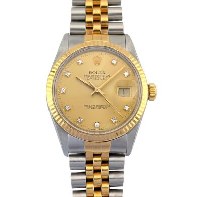 Rolex 16013G Datejust Two Tone Champagne Diamond Dial 36mm 1988 R-Serial