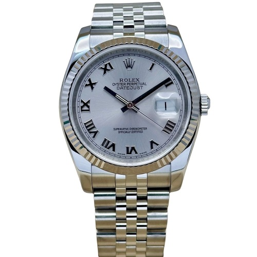 Rolex Datejust 36 Silver Romans 18K White Gold Ref 116234