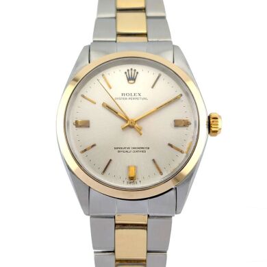 Rolex 1002 Oyster Perpetual 34 Two Tone Silver Dial on Oyster 34mm