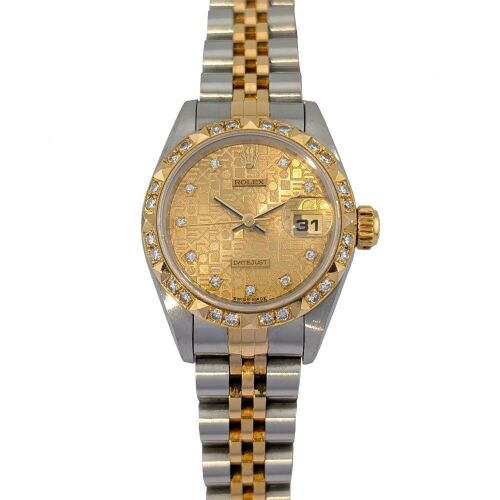 Rolex 69173G Lady-Datejust Faceted Diamond Computer Dial Box & Papers