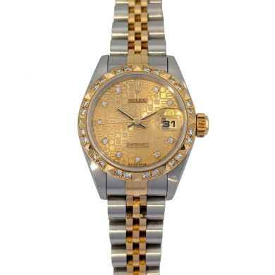 Rolex 69173G Lady-Datejust Faceted Diamond Computer Dial Box & Papers