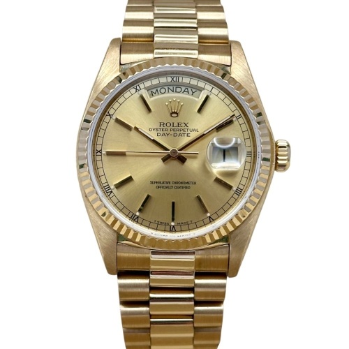 Rolex Day-Date 36 Champagne Stick 18K Yellow Gold Ref 18038