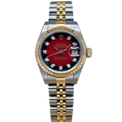 Rolex Lady-Datejust 26 Red Vignette Dial Ref 69173G - RARE!