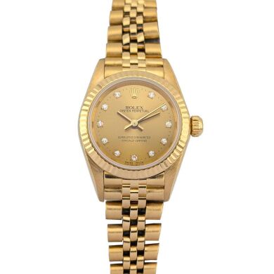 Rolex 76198G Oyster Perpetual 18k Gold Champagne Diamond Dial 2002