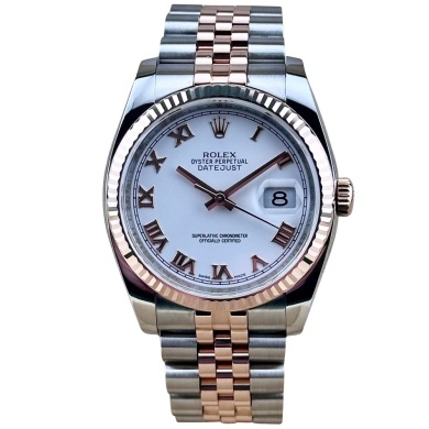 Rolex Datejust 36 White Romans 18K Rose Gold Ref 116231
