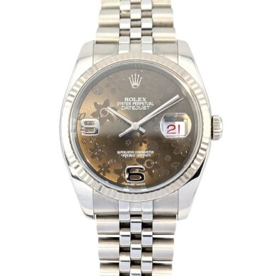 Rolex 116234 Datejust Chocolate Floral Dial on Jubilee 36mm Box & Papers