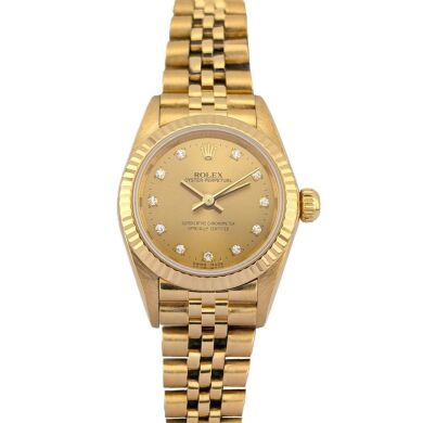 Rolex 76198G Oyster Perpetual 18k Gold Champagne Diamond Dial