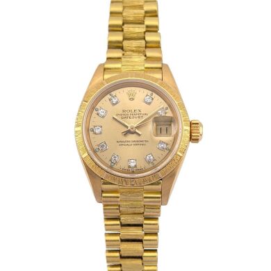 Rolex 69278 Lady-Datejust 18k Gold Bark President Champagne Diamond Dial