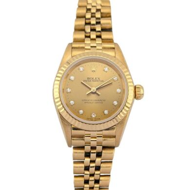 Rolex 76198G Oyster Perpetual 18k Gold Champagne Diamond Dial