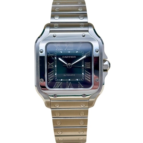 Cartier Santos Medium Steel Green Roman Dial Automatic Ref WSSA0061