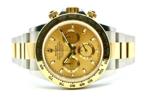 Rolex Daytona 18K Yellow Gold Two Tone Champagne Dial 40mm 2019 Box and Papers