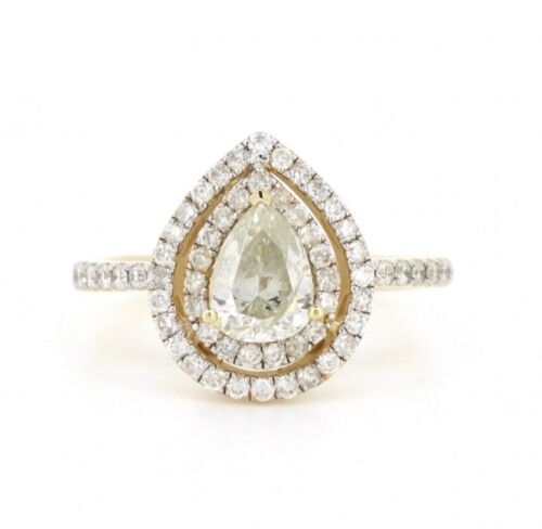 "Wholesaler Closing Down Must Be Sold" 14K Yellow Gold and Diamond, Pear Cut Double Halo Ring