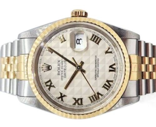 Rolex Datejust 36mm Ivory Pyramid Dial Two Tone 1991 Box and Papers
