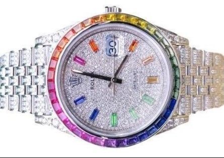 Rolex Datejust 41 mm Rainbow, Iced out Box and Papers