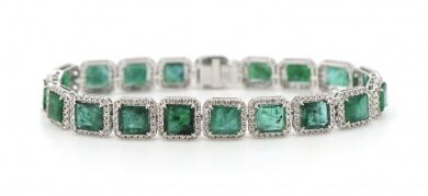 "Wholesaler Closing Down Must Be Sold" 14K White Gold, Emerald and Diamond, Halo Bracelet