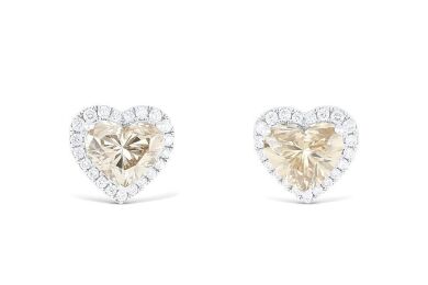 Retailer Liquidation with Valuation of $27,150 18k white gold ear studs each set with a 1ct champagne heart cut diamond surrounded by white diamonds