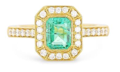 Retailer Liquidation with Valuation of $6,700 - 18k yellow gold ring set with a 0.87ct natural emerald & 0.37cts of diamonds