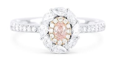 Retailer Liquidation with Valuation of $36,660 18k gold ring set with a centre oval cut 0.131ct natural FLP Argyle diamond