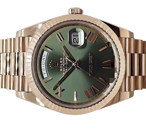 Rolex Day-Date 40mm Olive Dial 18K Rose Gold 2016 Box and Papers