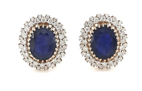 "Wholesaler Closing Down Must Be Sold" 14K Rose Gold, Blue Sapphire and Diamond, Antique Style Halo Earrings