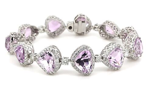 "Wholesaler Closing Down Must Be Sold" 14K White Gold, Kunzite and Diamond, Halo Bracelet