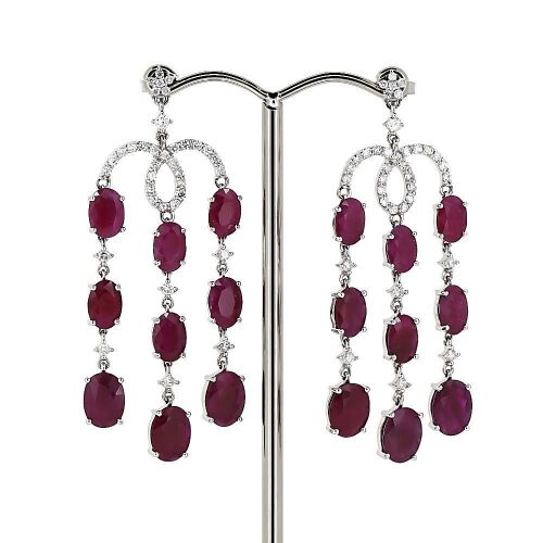 "Wholesaler Closing Down Must Be Sold" 14K White Gold, Ruby and Diamond, Chandelier Style Earrings