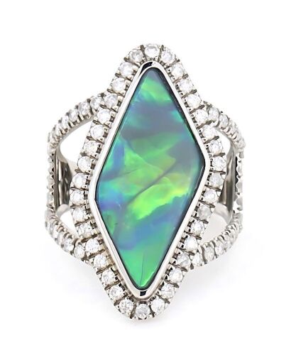 "Wholesaler Closing Down Must Be Sold" 14K White Gold, 6.69ct Natural Solid Black Lightning Ridge Opal and Diamond, Statement Ring